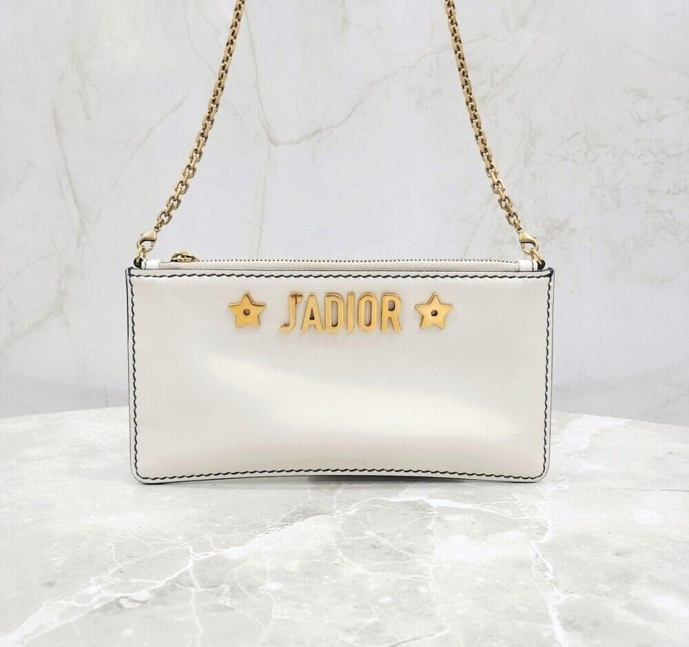 Dior White Gold Metal Logo Chain Crossbody Bag SKU123