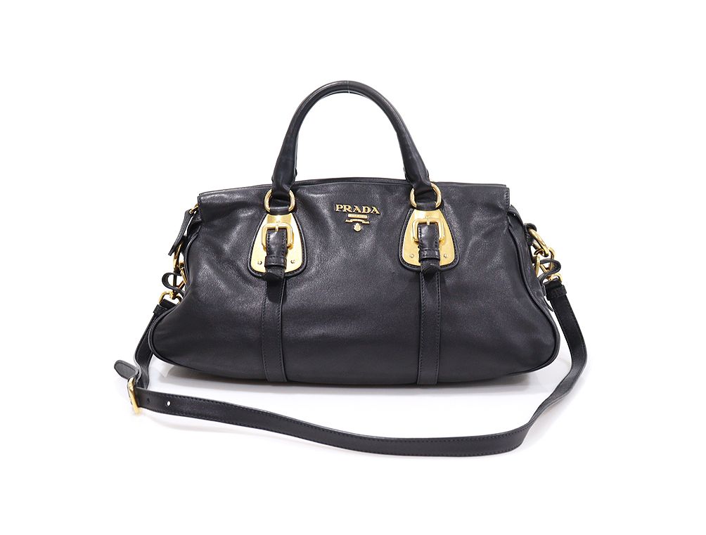 Prada Black Soft Calfskin Gold Lettering Logo 2WAY (SKU: BN1903)