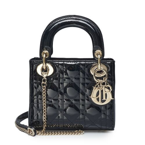 Dior Black Patent Lady Mini Tote Bag SKU 123456