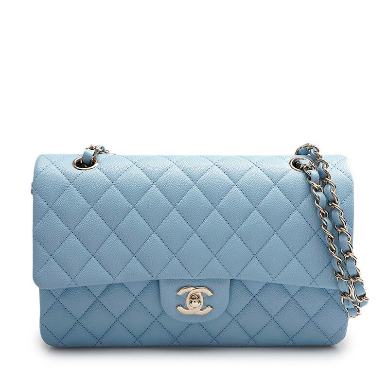 CHANEL Light Blue Calfskin Caviar Classic Flap Chain Medium Women's Shoulder Bag A01112