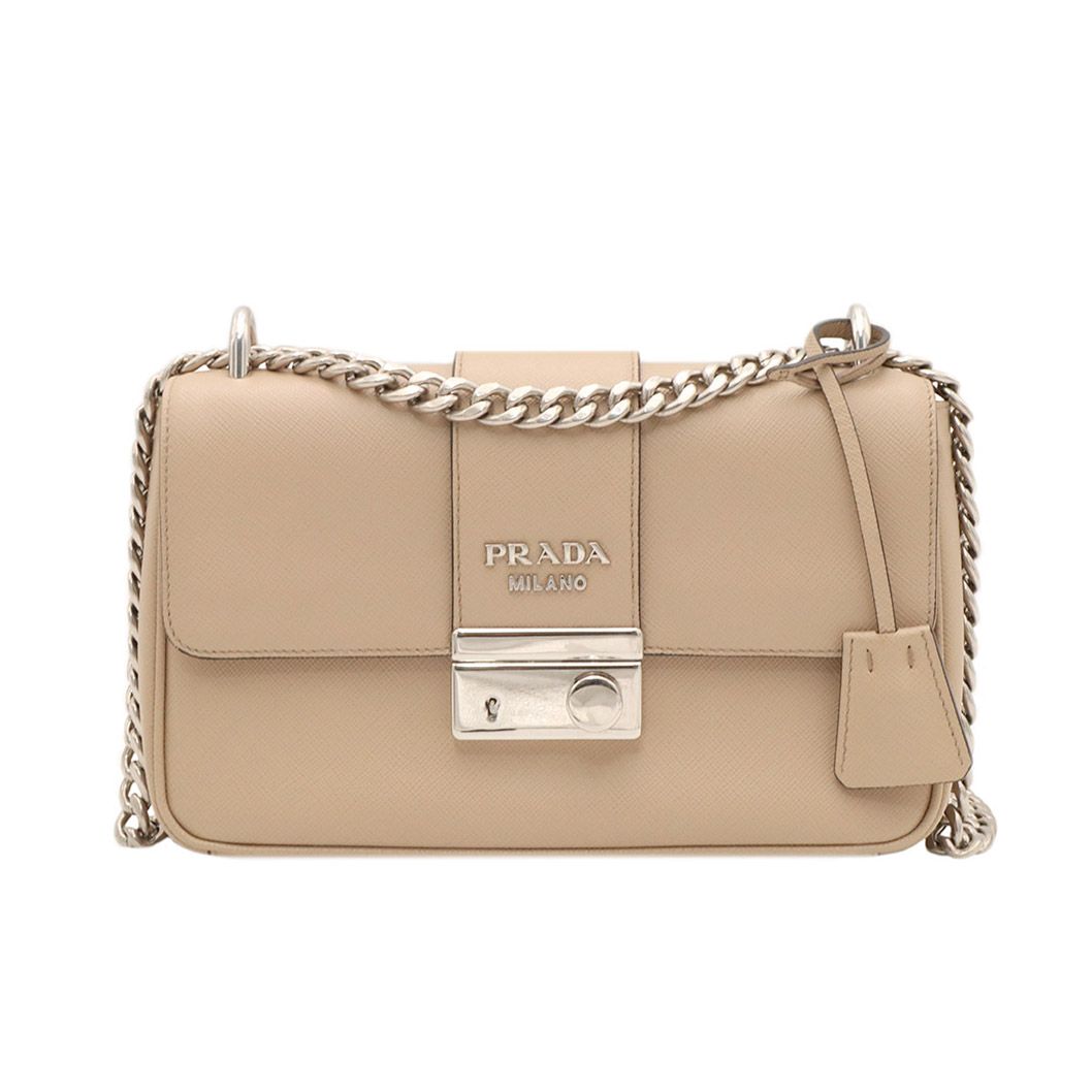 Prada Beige Saffiano Leather Chain Padlock 2WAY Bag (Built-in Chip) / 1BD298