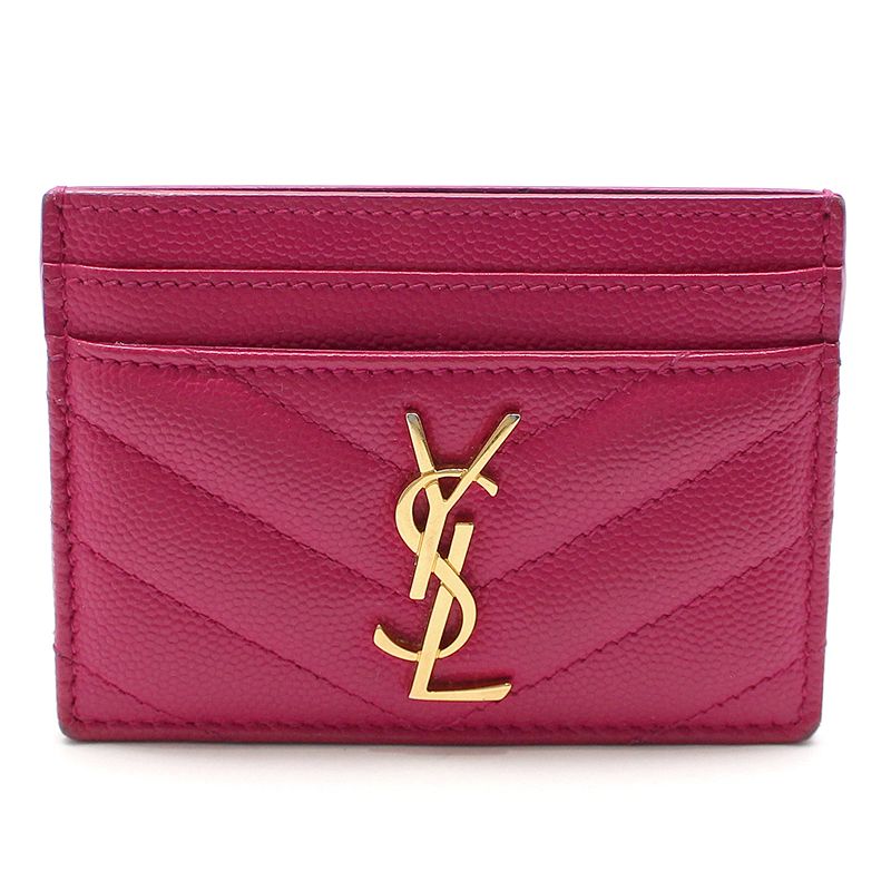 Saint Laurent Pink Matelasse Monogram Gold Card Wallet 423291