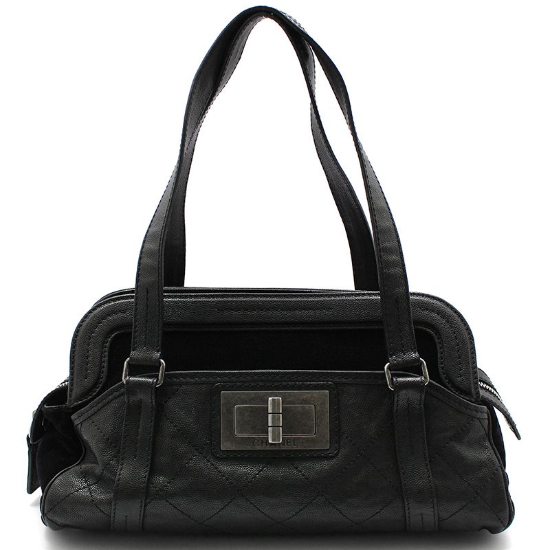 CHANEL Black Caviar Velvet Vintage 2.55 Mademoiselle Lock Shoulder Bag SKU 12345