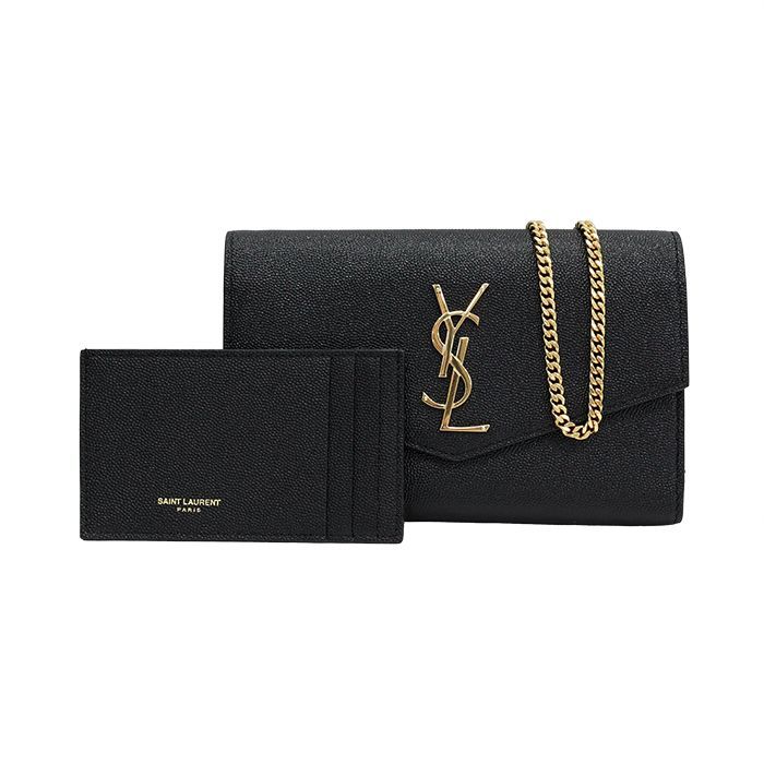 Saint Laurent Embossed Chain Wallet Black 607788 1GF0J 1000