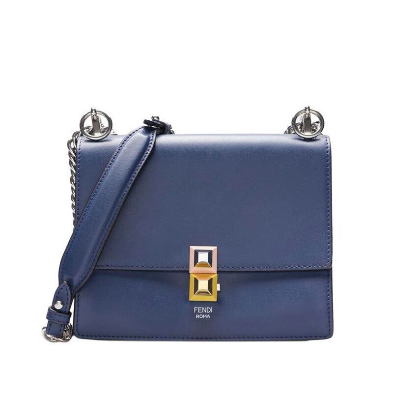 Fendi Navy Khan Eye Embellished Chain Shoulder Bag SKU123