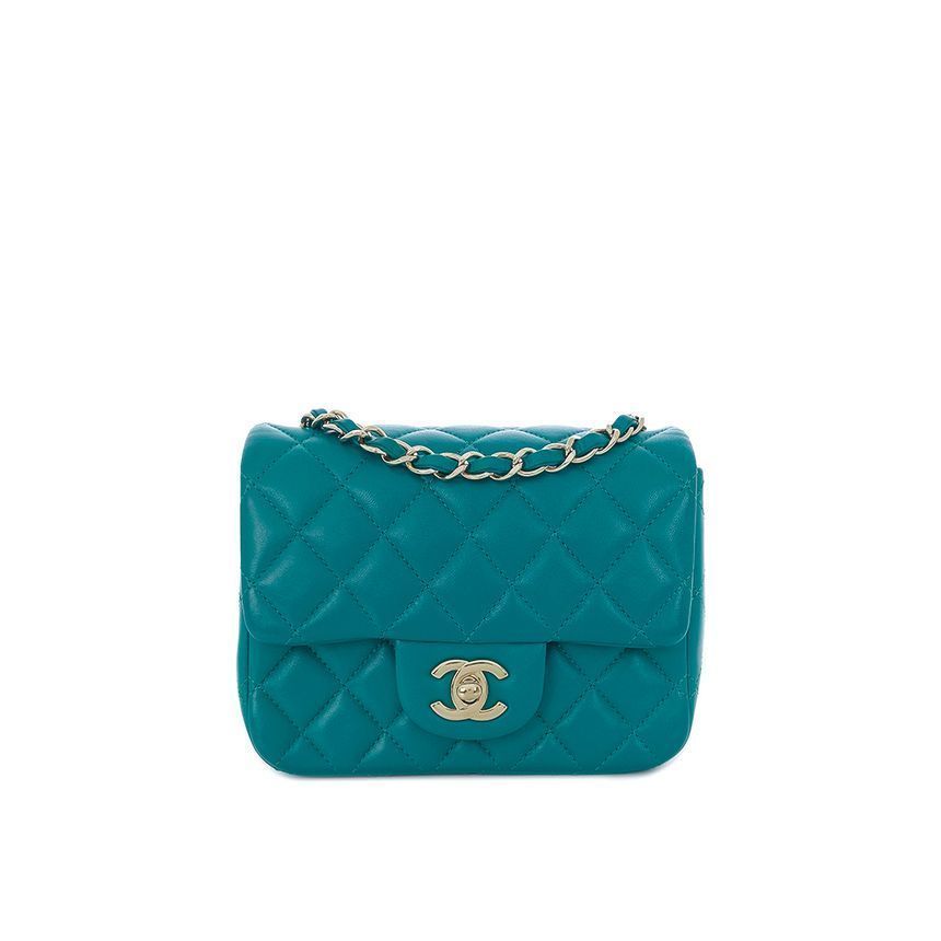 CHANEL Blue Green Champagne Gold Lambskin Shoulder Bag 5ET0379