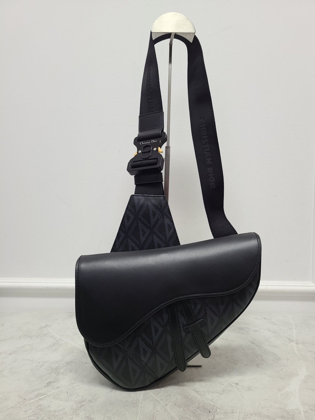 Dior Black CD Diamond Canvas Saddle Bag SKU123