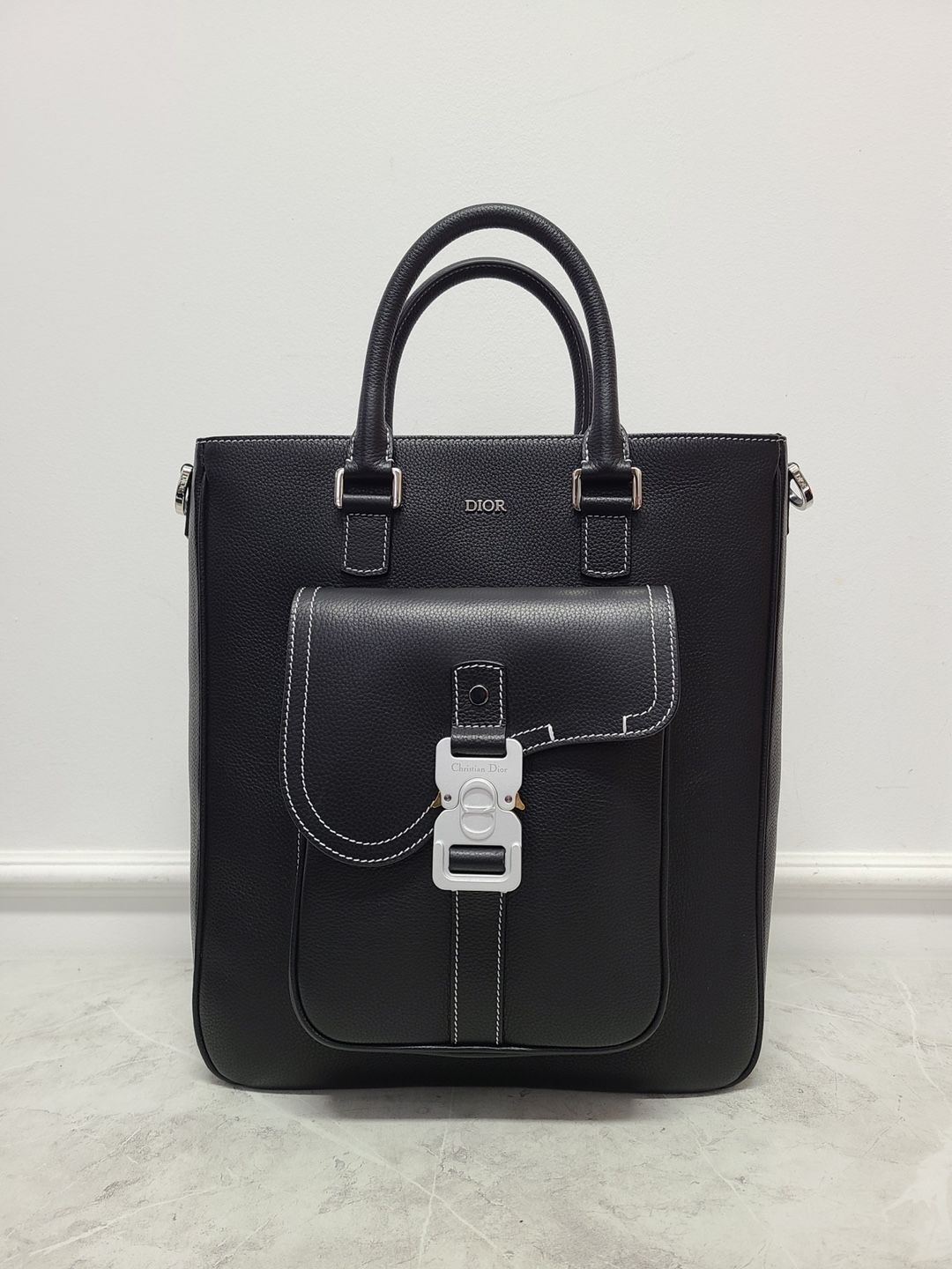 Dior Black Lambskin Canvas Saddle Tote Crossbody Bag SKU: OS