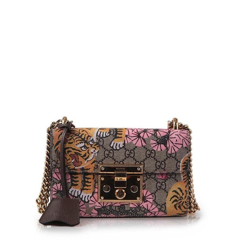 Gucci Brown GG Tiger Pedlock Flap Chain Small Shoulder Bag SKU12345