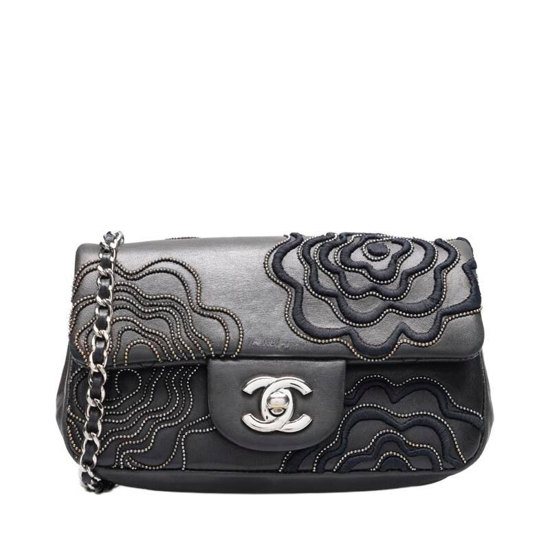 CHANEL Black Camellia Flap Chain Mini Shoulder Bag SKU123