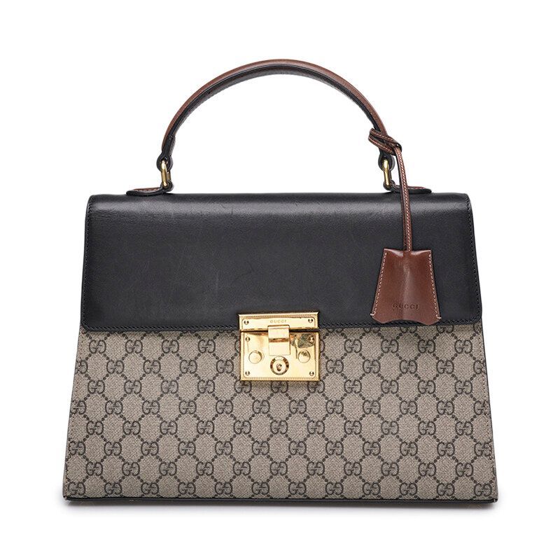 Gucci Black GG Supreme Paddlelock Top Handle Large Tote Bag SKU