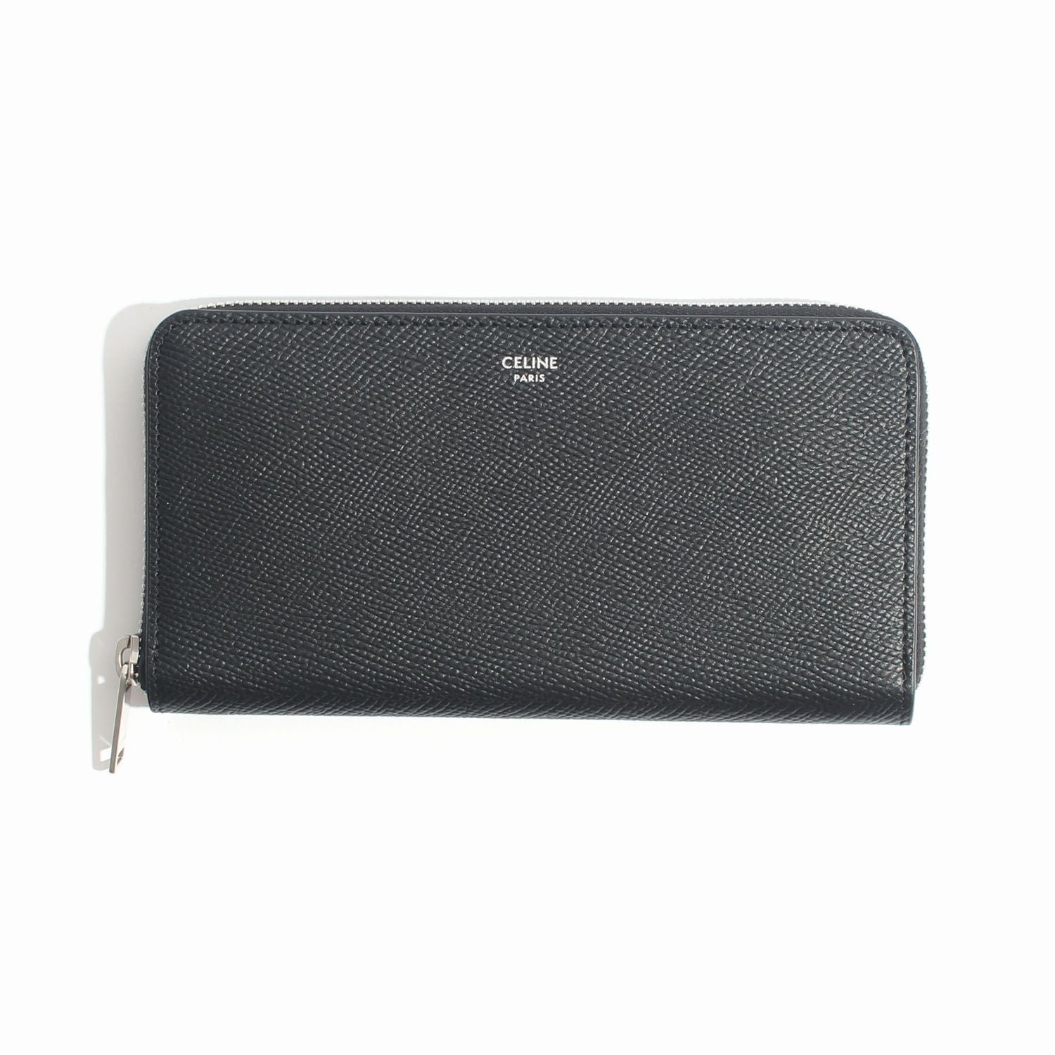 Celine Grain Leather Logo Zip Wallet Black 10B553BEL 38SI
