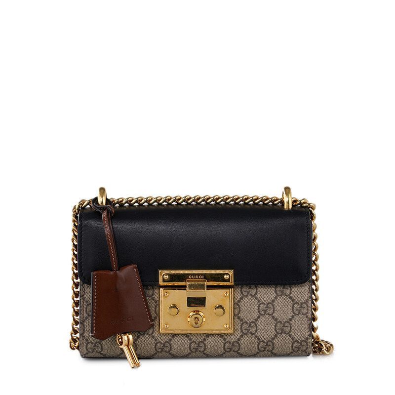 Gucci Black GG Supreme Pedlock Flap Chain Small Shoulder Bag SKU1234