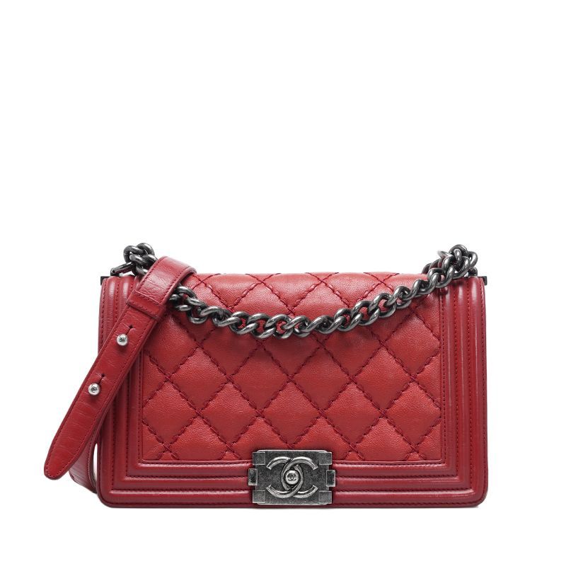 CHANEL Red Boy Flap Black Chain Medium Shoulder Bag SKU123