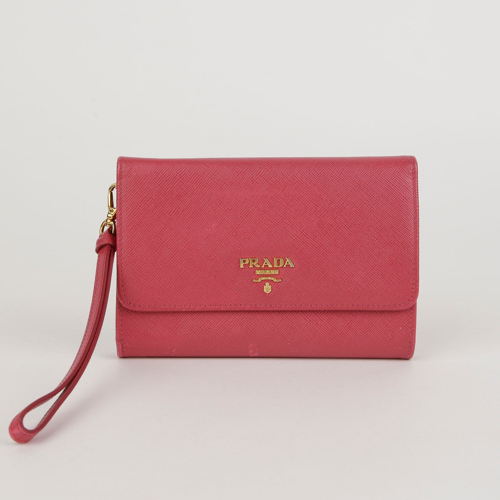 Prada Pink Saffiano Leather Strap Wallet 1M1426