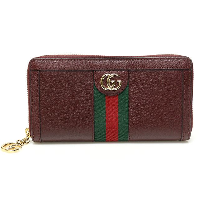 Gucci Burgundy Leather Ophidia WEB Zip Long Wallet 523154