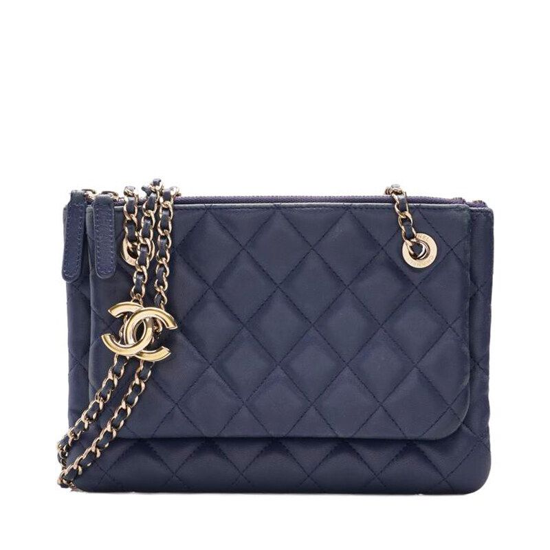 CHANEL Navy Double Pouch Chain Crossbody Bag SKU123