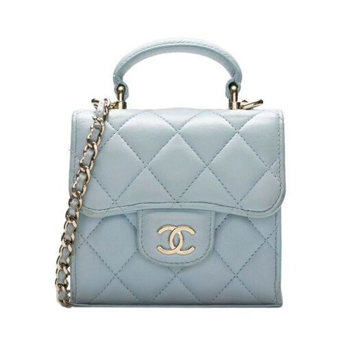 CHANEL Light Blue Classic Flap Top Handle WOC Crossbody with Gold Chain - SKU 12345