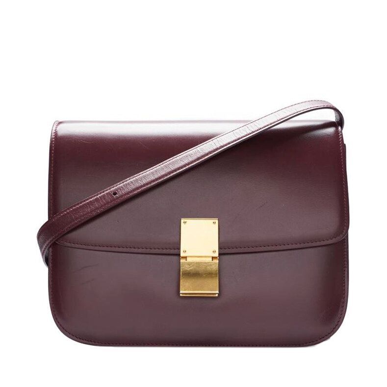 Celine Burgundy Classic Box Medium Crossbody Bag SKU123