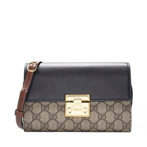 Gucci Black GG Supreme Paddle Flap WOC Crossbody Bag SKU123