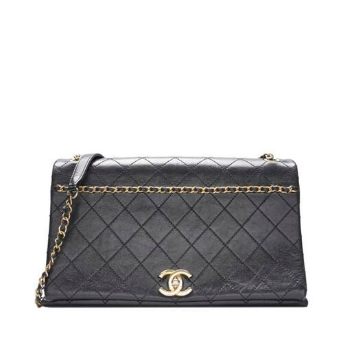 CHANEL Black Calfskin Flap Chain Shoulder Bag - SKU12345