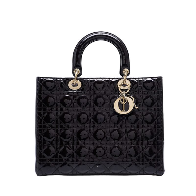Dior Dark Brown Lady Patent Gold Handle Large Tote Bag SKU123
