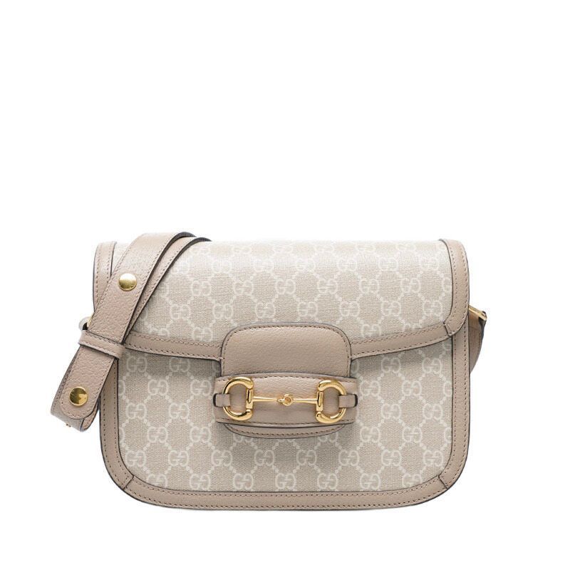 Gucci Beige GG Supreme 1955 Horsebit Medium Shoulder Bag - SKU 1955