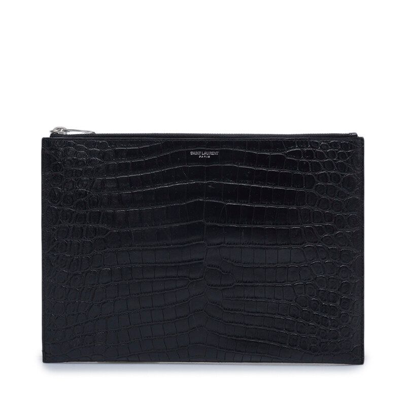 Saint Laurent Black Calfskin Croc Medium Women's Clutch 397294 DZE0E 1000