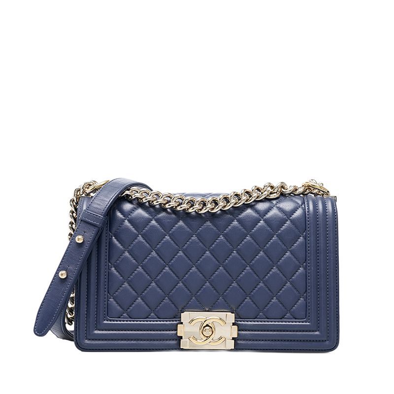 CHANEL Navy Boy Flap Metal Chain Medium Shoulder Bag SKU123