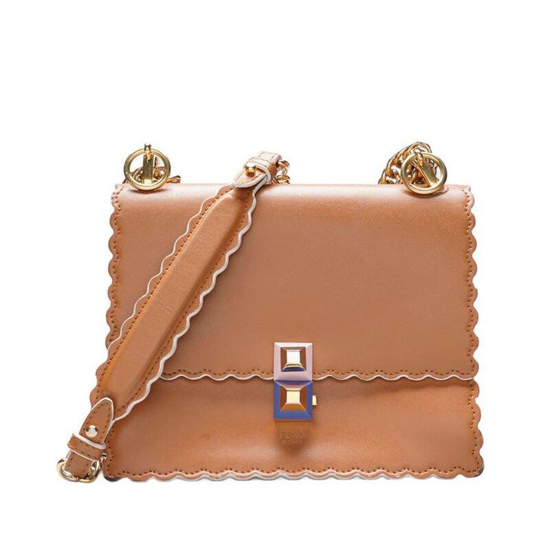 Fendi Camel Can Eye Gold Chain Shoulder Bag SKU123