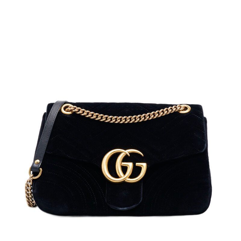 Gucci Black Matelasse Velvet GG Mamont Flap Medium Shoulder Bag SKU12345