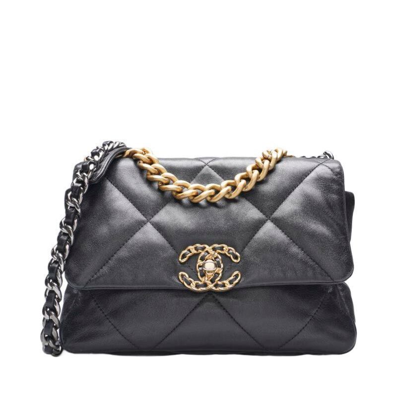 CHANEL Black 19 Flap Chain Medium Shoulder Bag SKU19