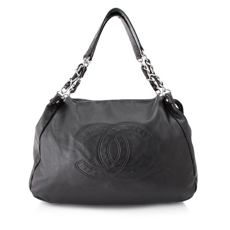 CHANEL Black Coco Mark Embroidered Chain Shoulder Bag SKU123