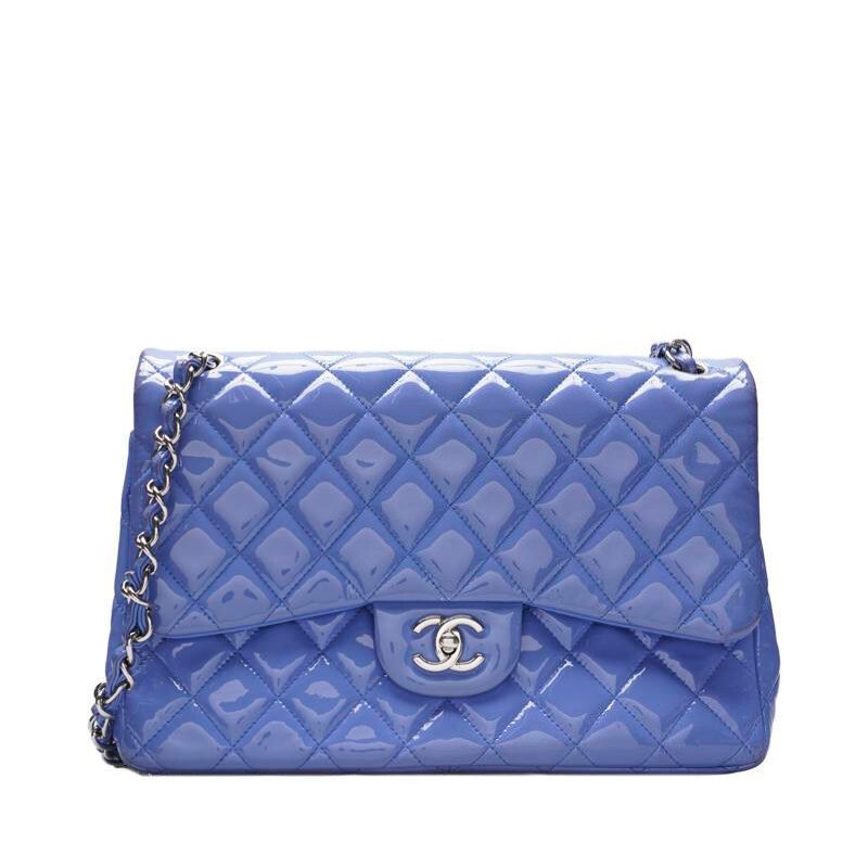 CHANEL Blue Patent Classic Flap Chain Large Shoulder Bag SKU-123456