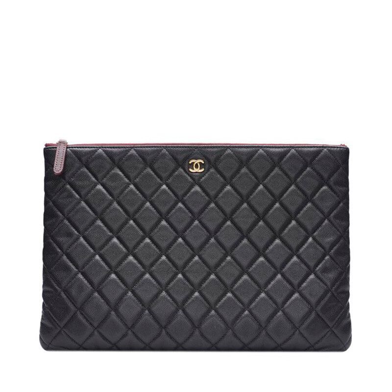 CHANEL Black Caviar Classic Gold Large Clutch - SKU123456