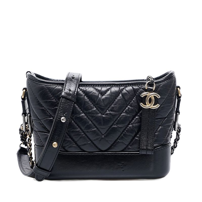 CHANEL Black Chevron Brielle Hobo Small Shoulder Bag SKU12345