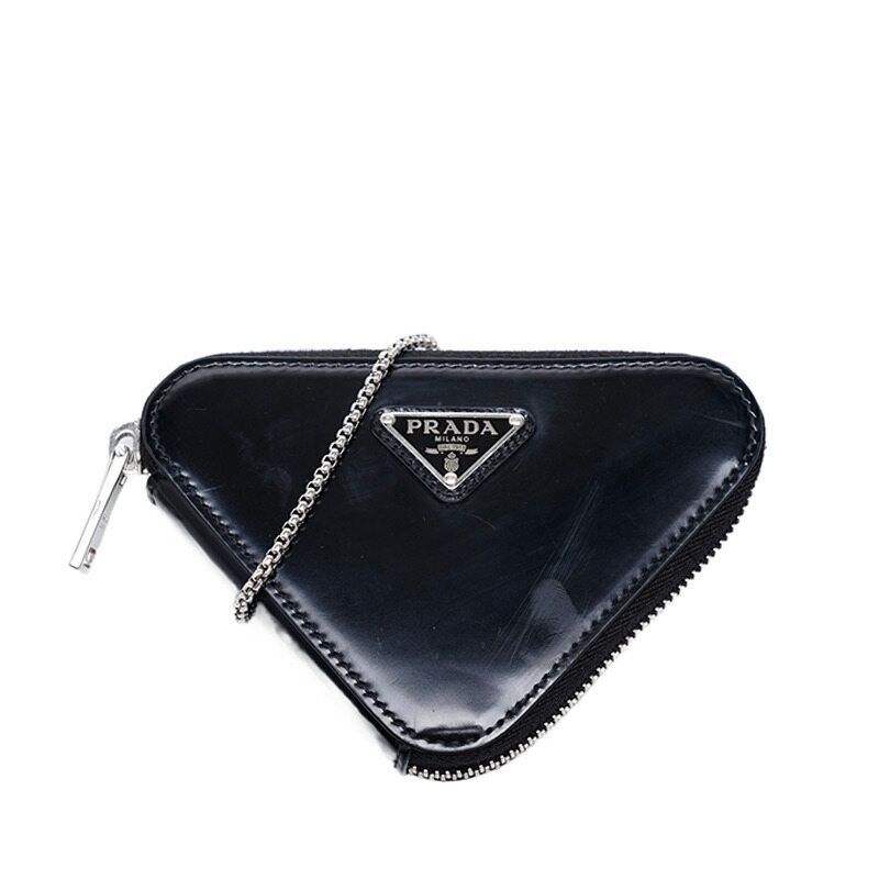 Prada Black Brushed Triangle Chain Mini Crossbody Bag SKU123