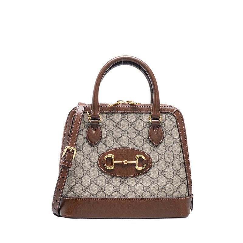 Gucci Brown GG Supreme 1955 Horsebit Top Handle Small Tote Bag SKU 1955