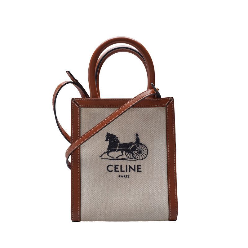 Celine Camel Natural Canvas Vertical Sack Mini Tote Bag SKU123