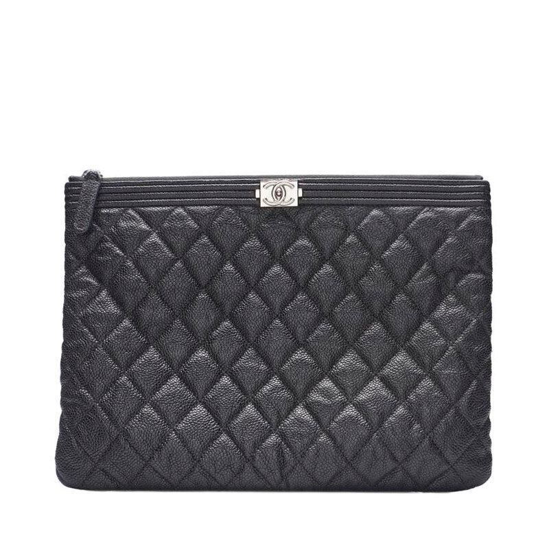 CHANEL Black Caviar Boy Earing Neodium Clutch SKU123
