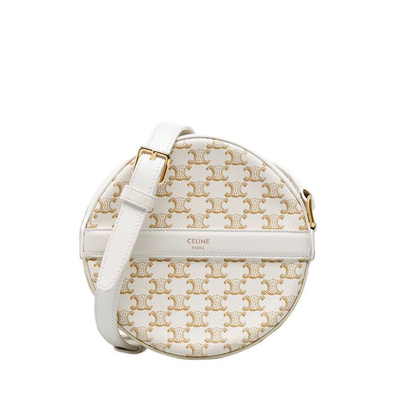 Celine White Canvas Round Crossbody Bag - SKU: TRIOPE