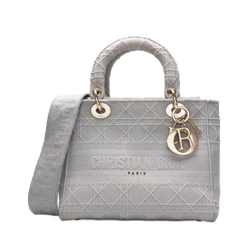 Dior Light Gray Lady D Light Gold Medium Tote Bag SKU123