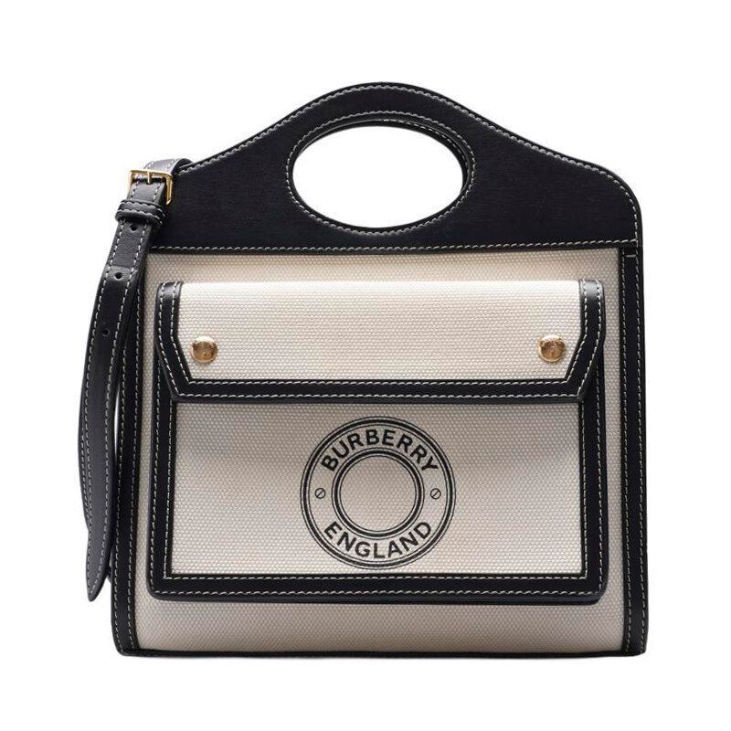 Burberry Black Canvas Leather Two-Tone Pocket Mini Tote Bag SKU123