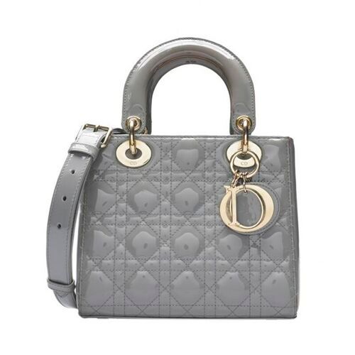 Dior Gray Patent Lady Gold Small Tote Bag SKU123
