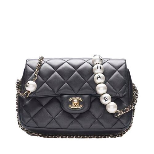 CHANEL Black Classic Pearl Chain Medium Shoulder Bag SKU #12345