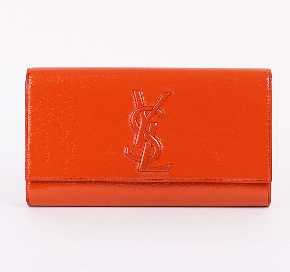 Saint Laurent Orange Patent Beldju Clutch Bag 347990