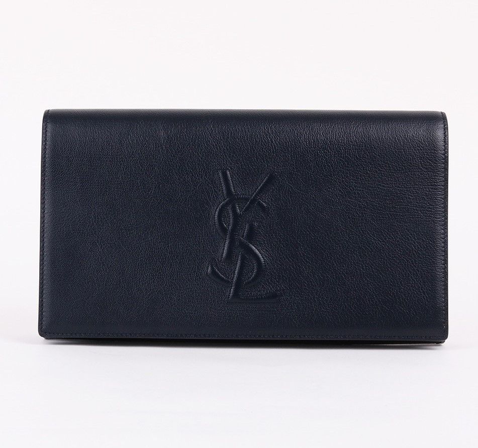 Saint Laurent Navy Clutch Bag with Belted Closure 361120