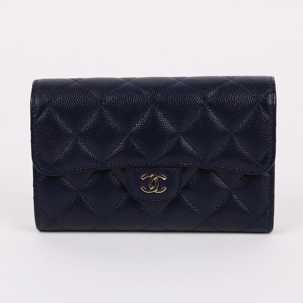CHANEL Classic Caviar Navy Gold Wallet 31 Series