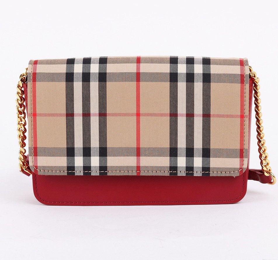 Burberry Red Vintage Check Mini Chain Shoulder Bag - SKU 19 * 13 * 3