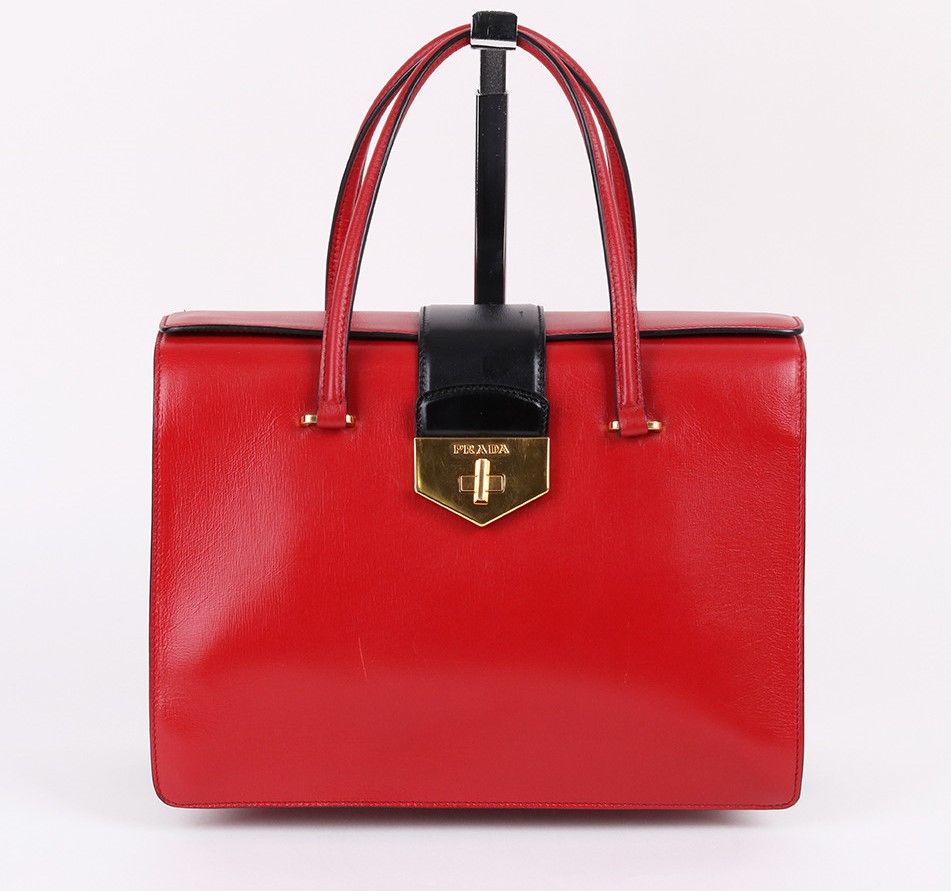 Prada Red Leather Gold Accent Women's Tote Bag B2725C